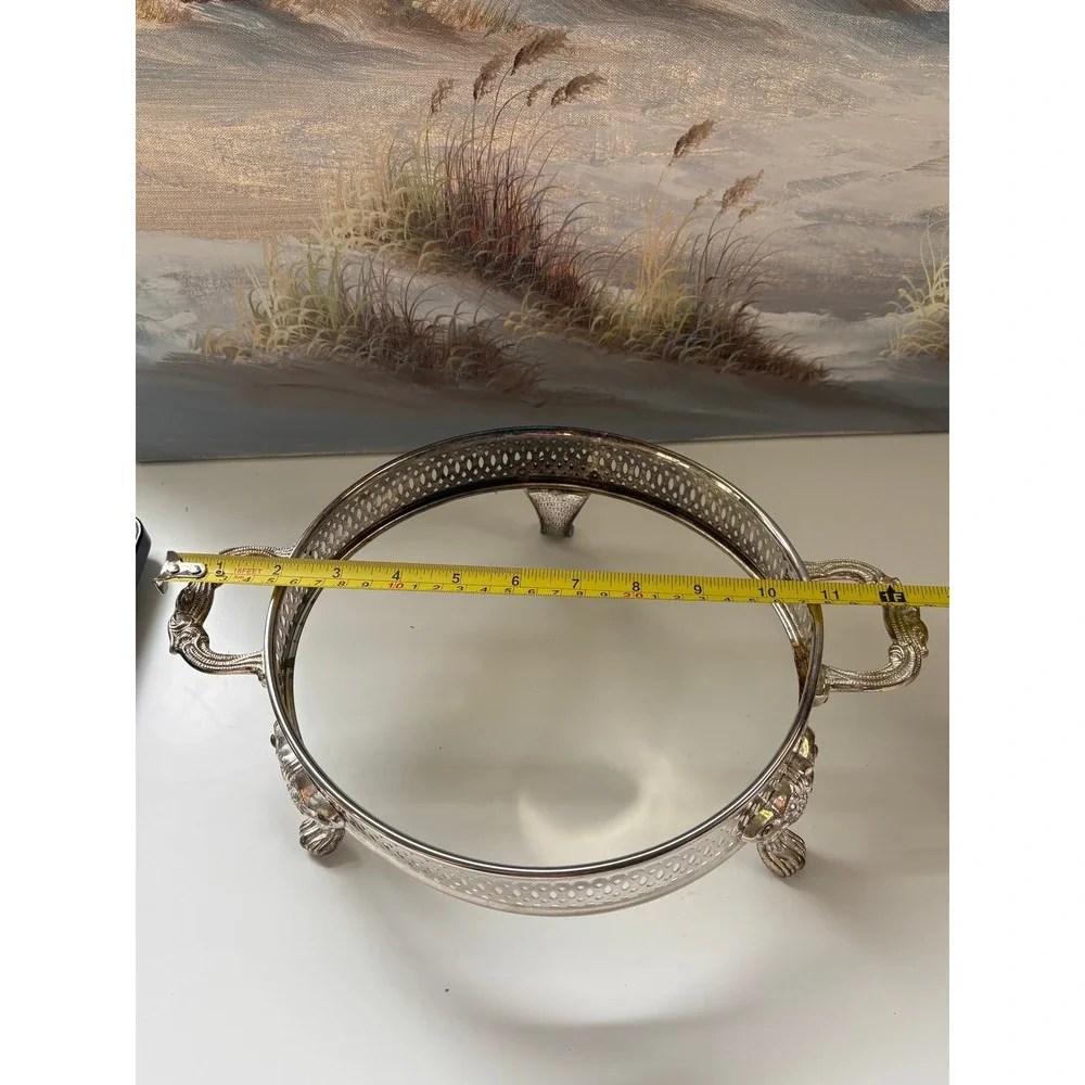 Vintage Silver Plated Reticulated Casserole Holder Lion Paw Feet Footed Trivet